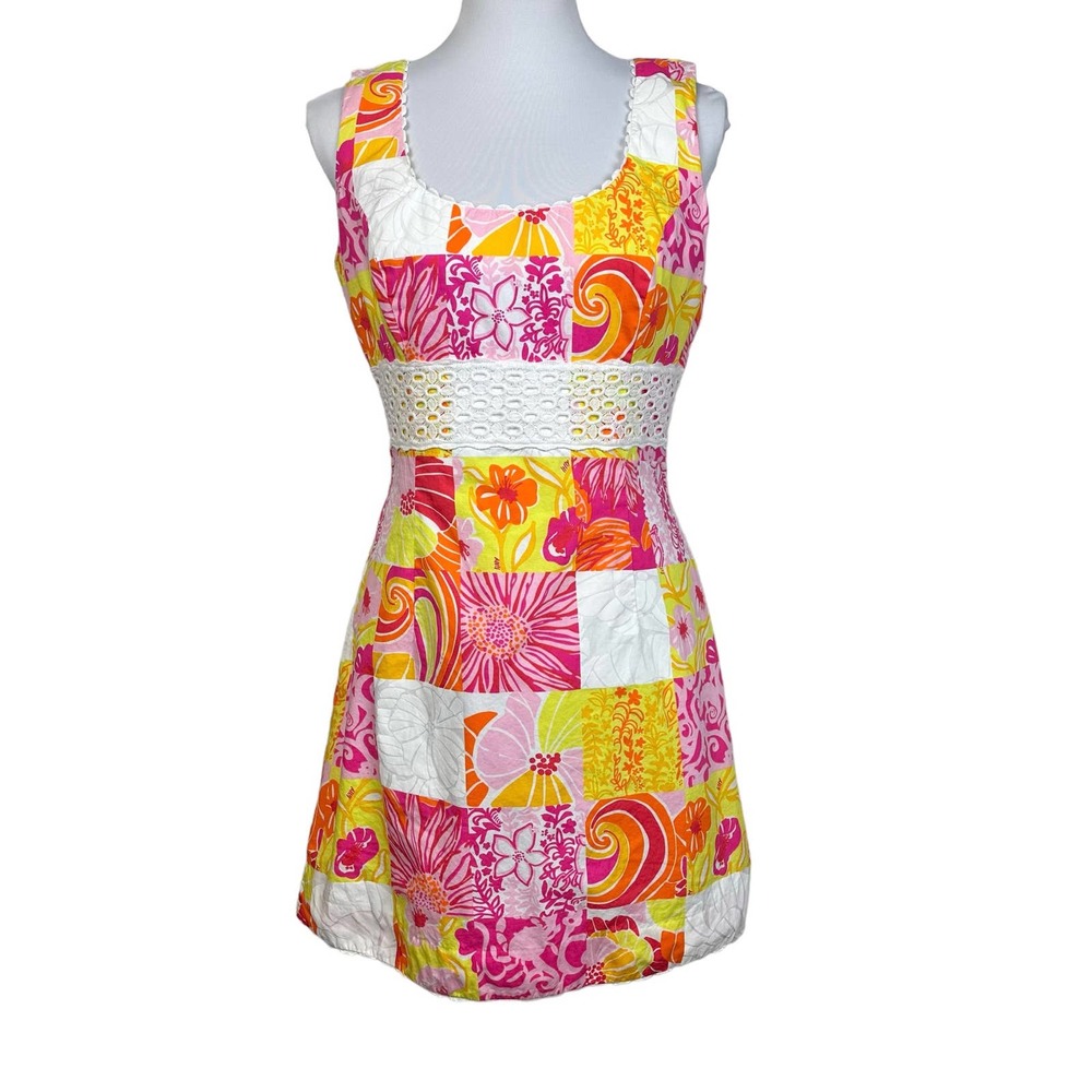 Lilly Pulitzer Krista Shift Dress King's Court Patch Vintage White Label Sz 10P